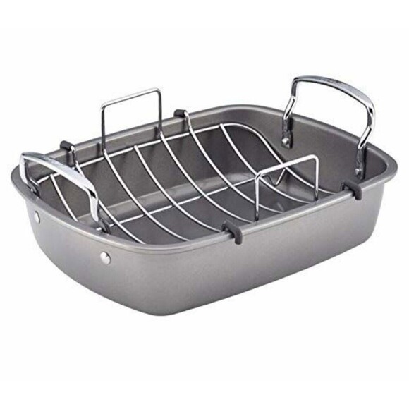 Circulon Nonstick Roasting Pan / Roaster with Rack 17”x13” Gray Nonstick NEW